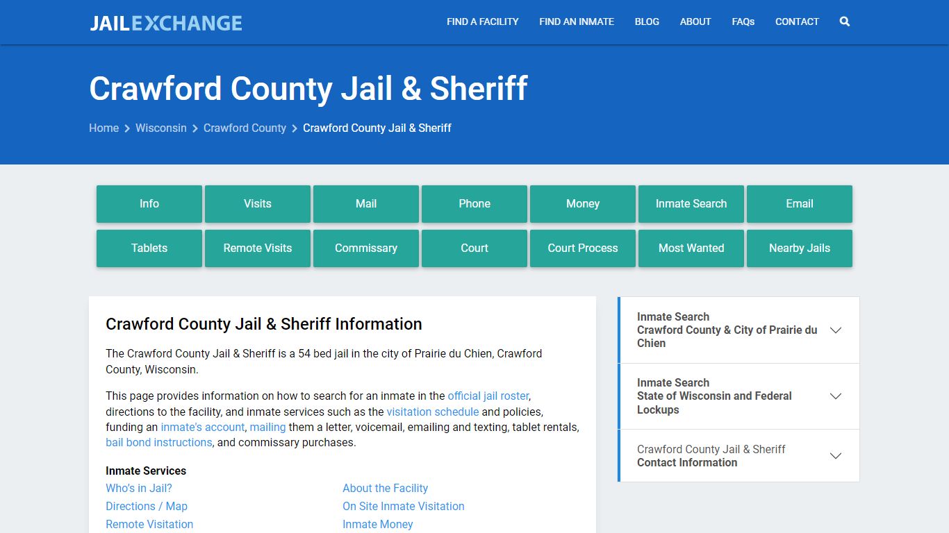 Crawford County Jail & Sheriff, WI Inmate Search, Information